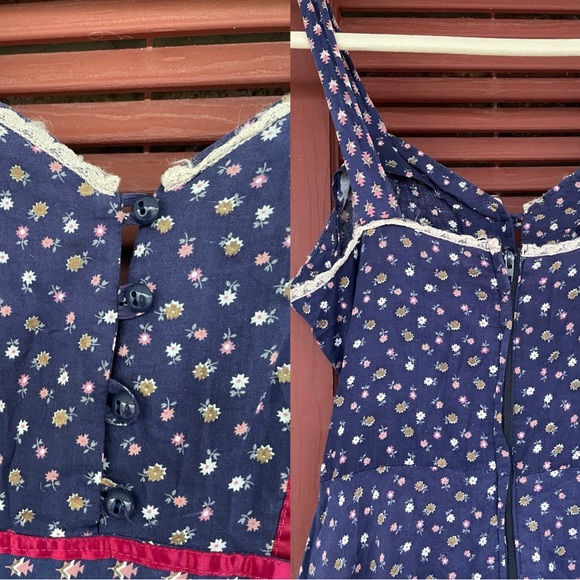 VTG 🦋Gunne Sax🦋 70’s Navy & Red Calico floral Cottage Core Prairie Dress✨ - Picture 10 of 16